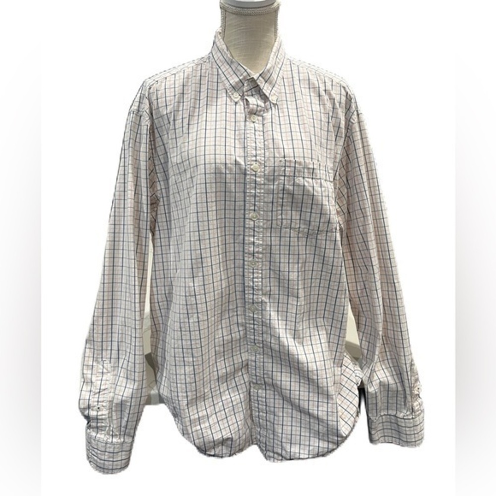 Old Navy Men's White and Blue Plaid Shirt XL